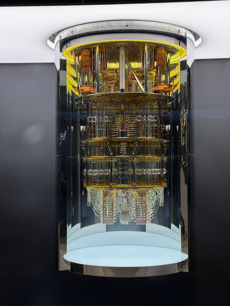 The intricate gold and silver interior of a quantum computer